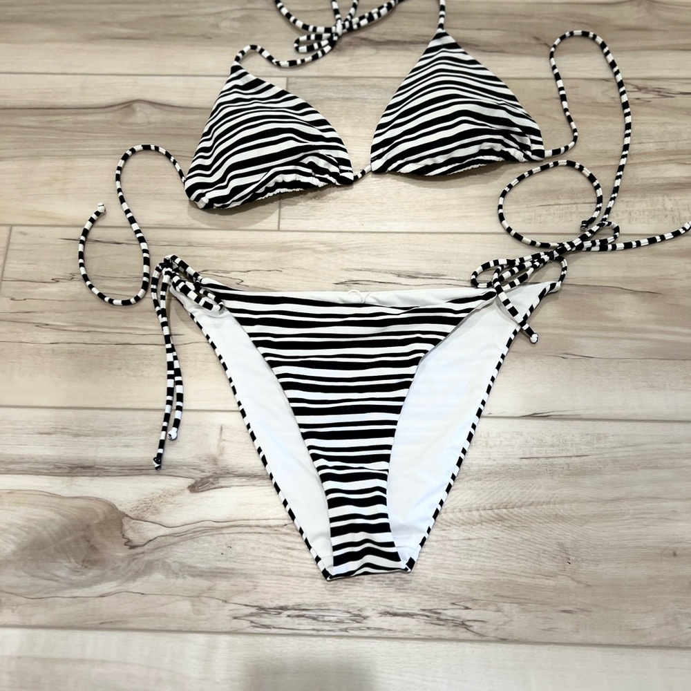 Black and White Striped Bikini
